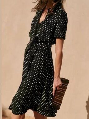 Sezane Adèle Dress Middle Dot Noir - Size 34